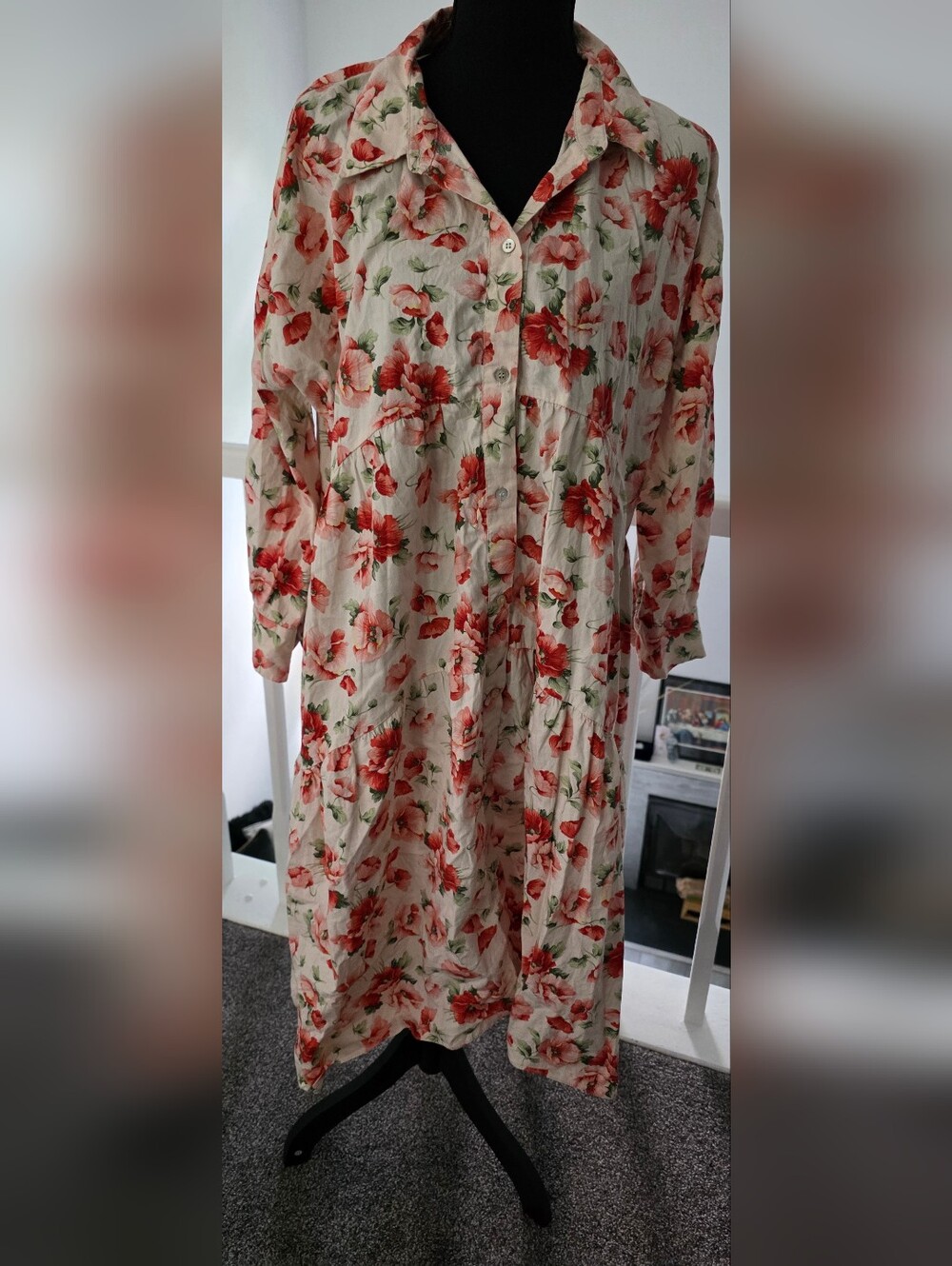 Zara Cream Floral High-Low Shirt Dress with Orange Blooms